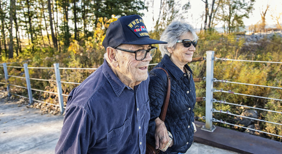 WWII USA Military War Veteran Father and Daughter Walking