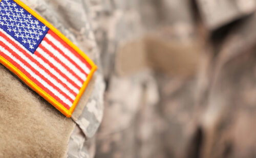Close up of a flag patch on a uniform