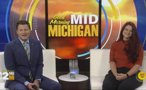 Heart to Heart Hospice’s WHV representative speaks with local news about their fundraiser for Mid-Michigan Honor Flights.